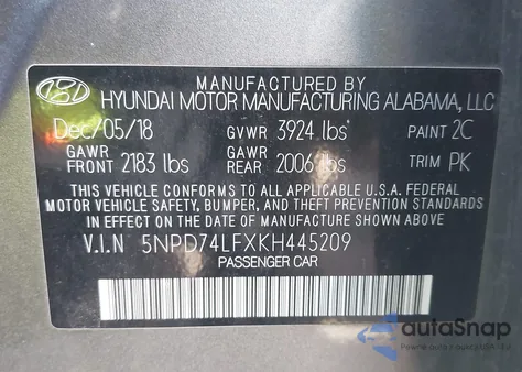 2019 Hyundai Elantra Se from USA, damaged, VIN 5NPD74LFXKH445209
